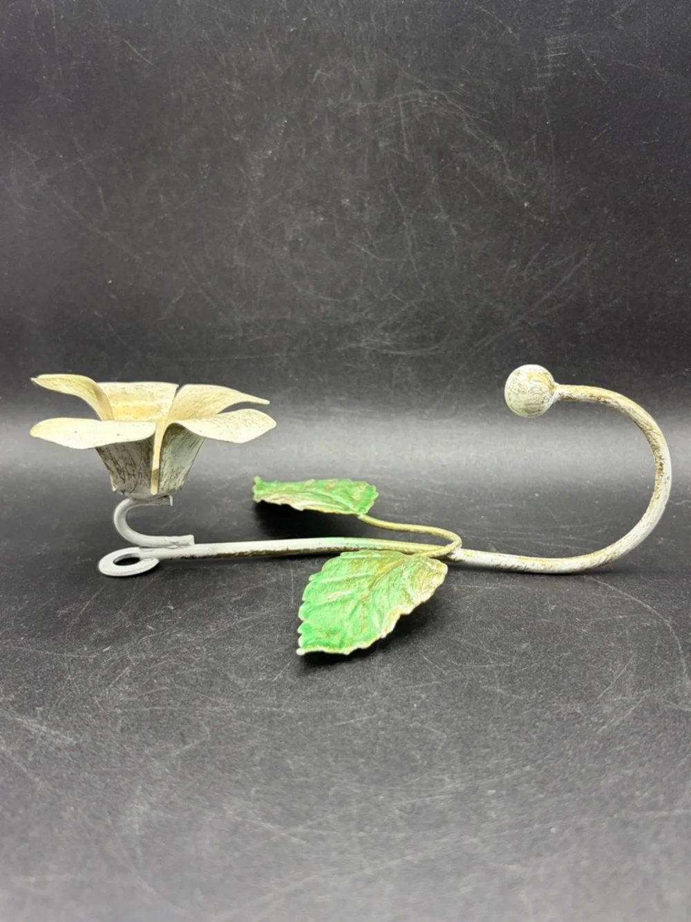 Vintage Hand Painted Italian Tole Toleware Floral Flower Wall Hook Hanger Decor